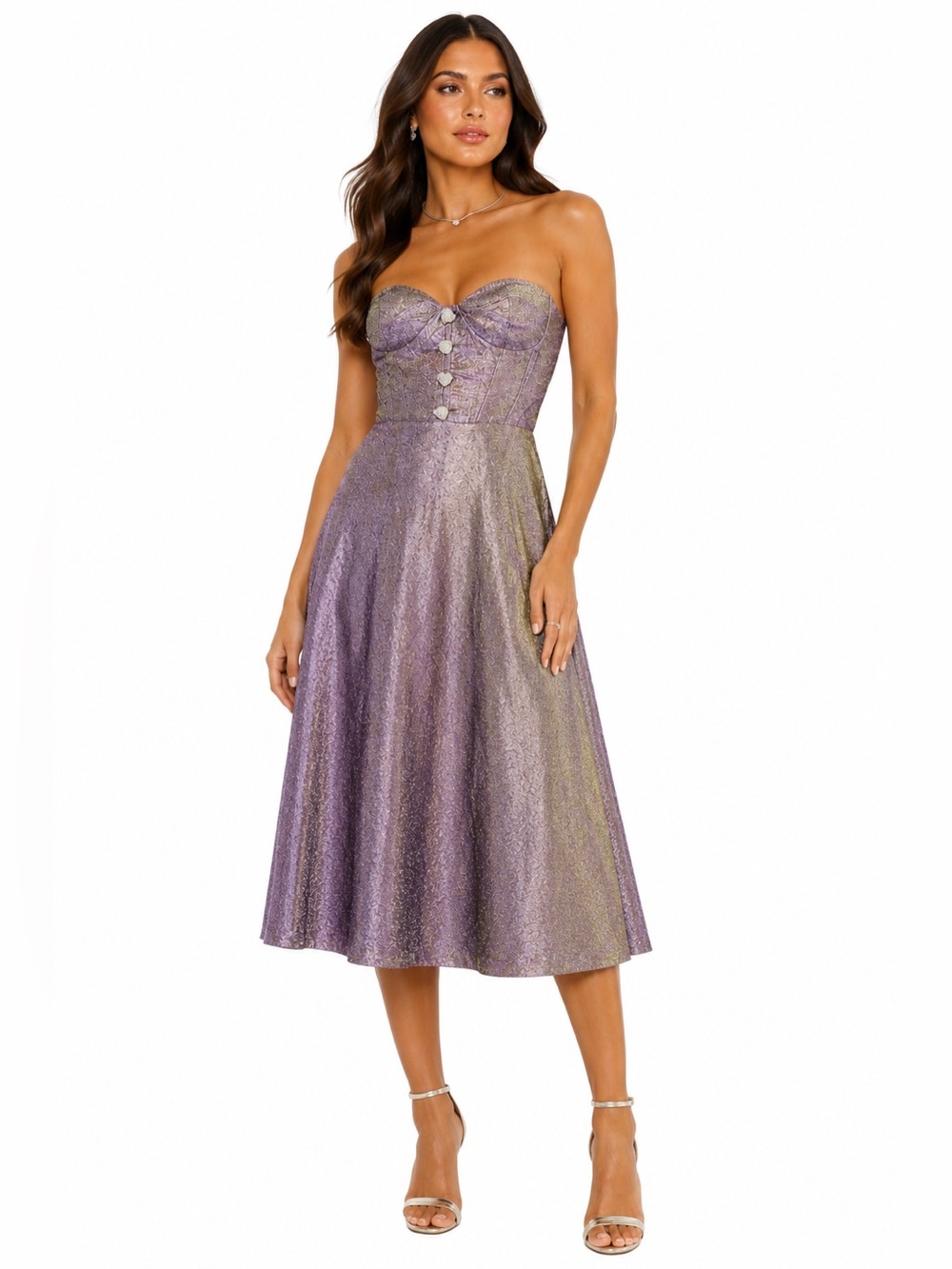 Nocturne Strapless Dress‎ Sweetheart Neckline Heart-Shaped Buttons Fits Like Med